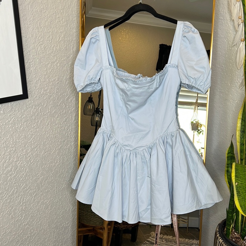 House of CB 'Maribel' Soft Blue Broderie Mini Dress NWOT - Picture 8 of 11